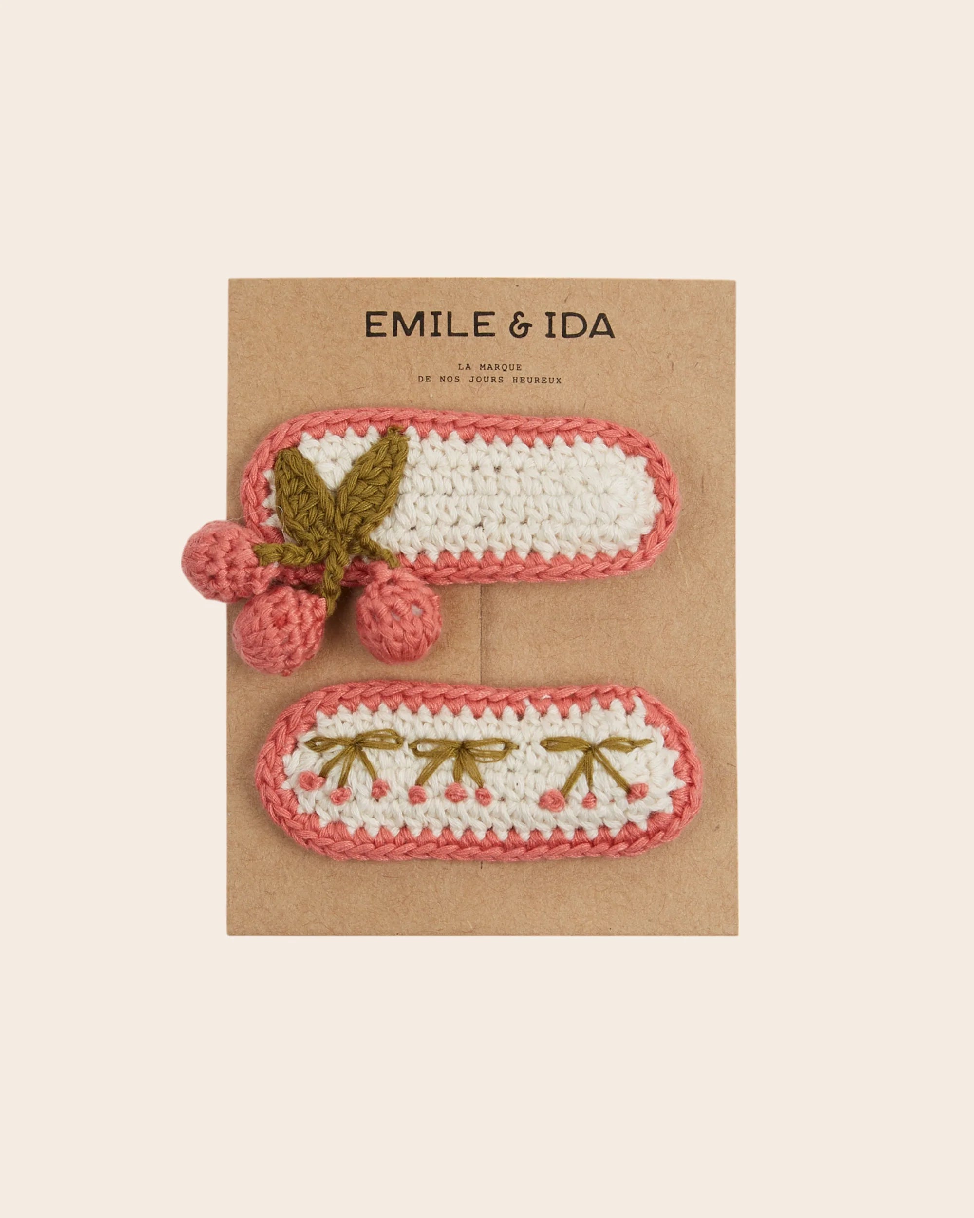 Two Crocheted Cherry Barettes