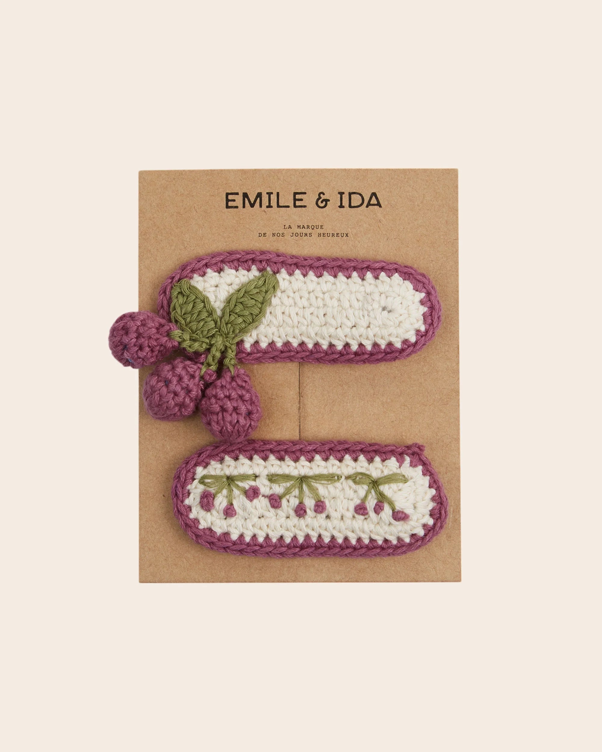 Two Crocheted Cherry Barettes