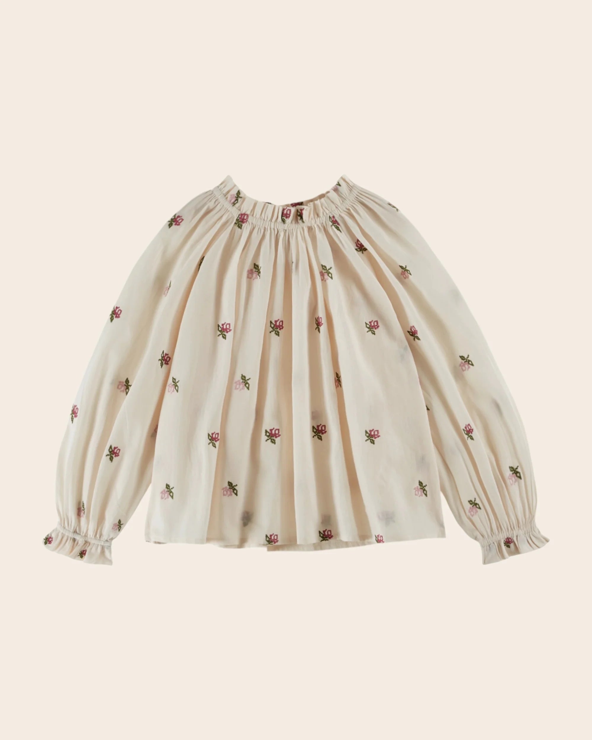 Cross-stitch flowers blouse ecru