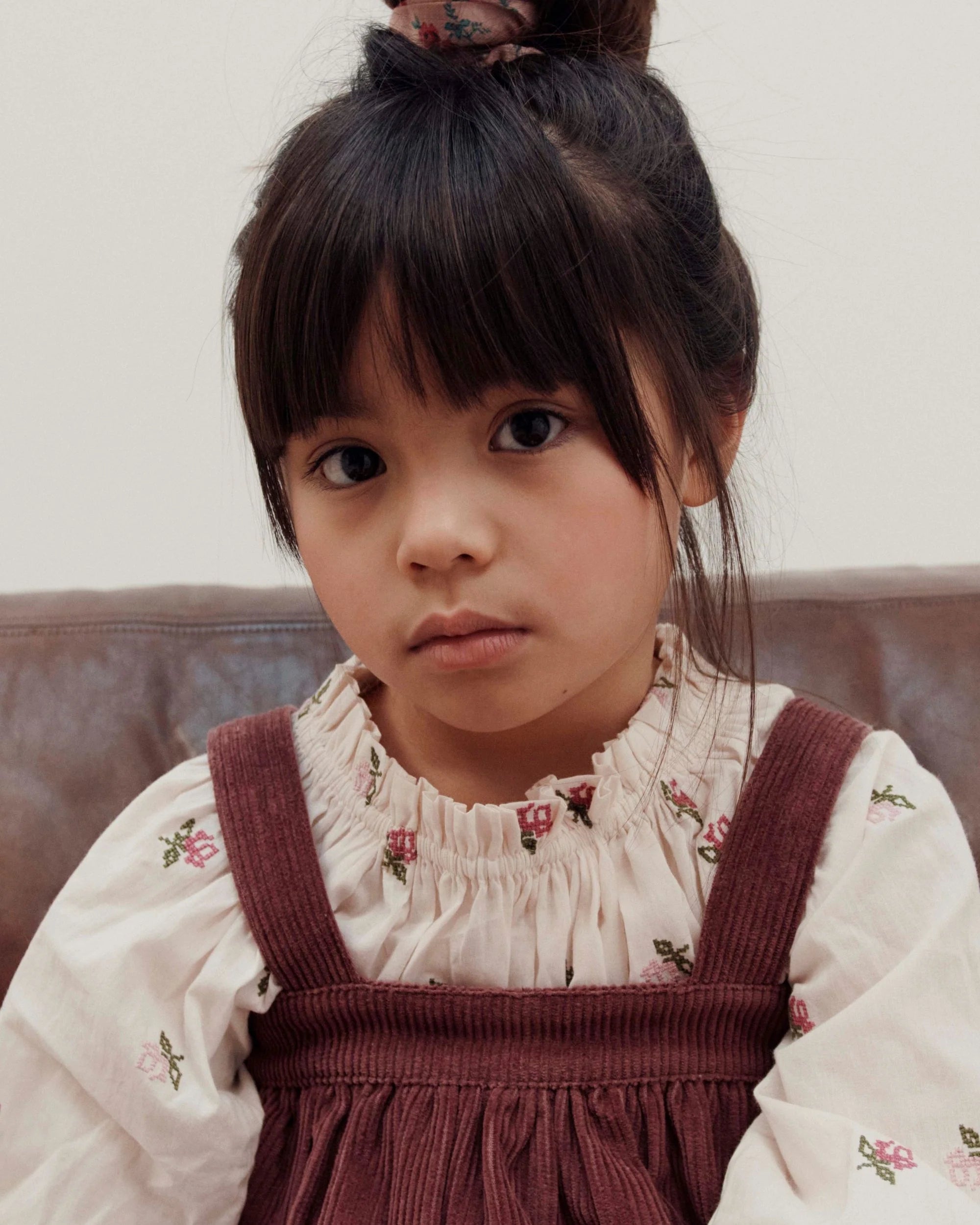 Cross-stitch flowers blouse ecru