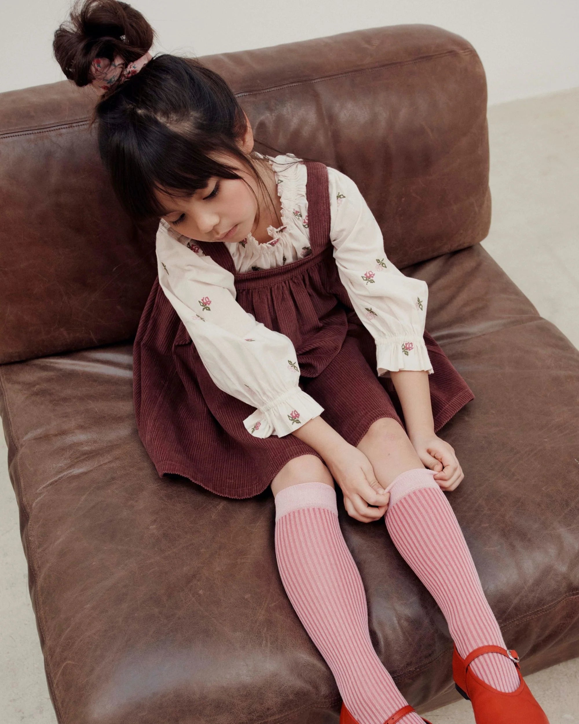 Purplish corduroy strapless dress