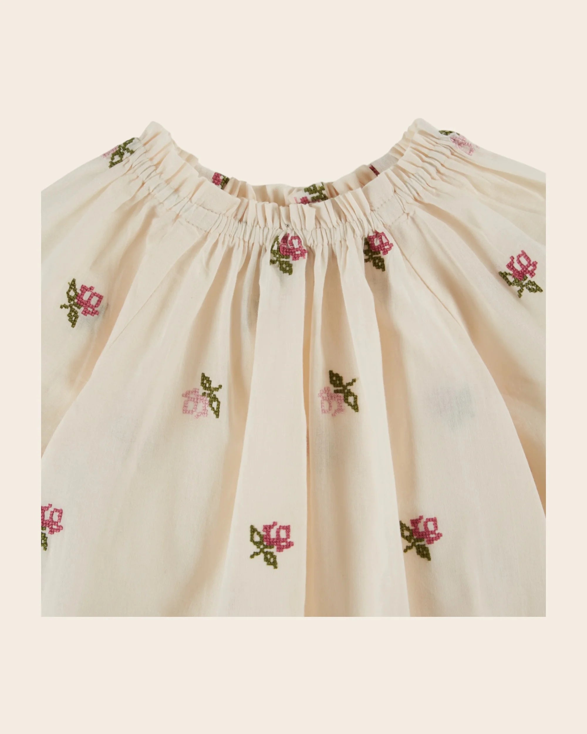 Cross-stitch flowers blouse ecru