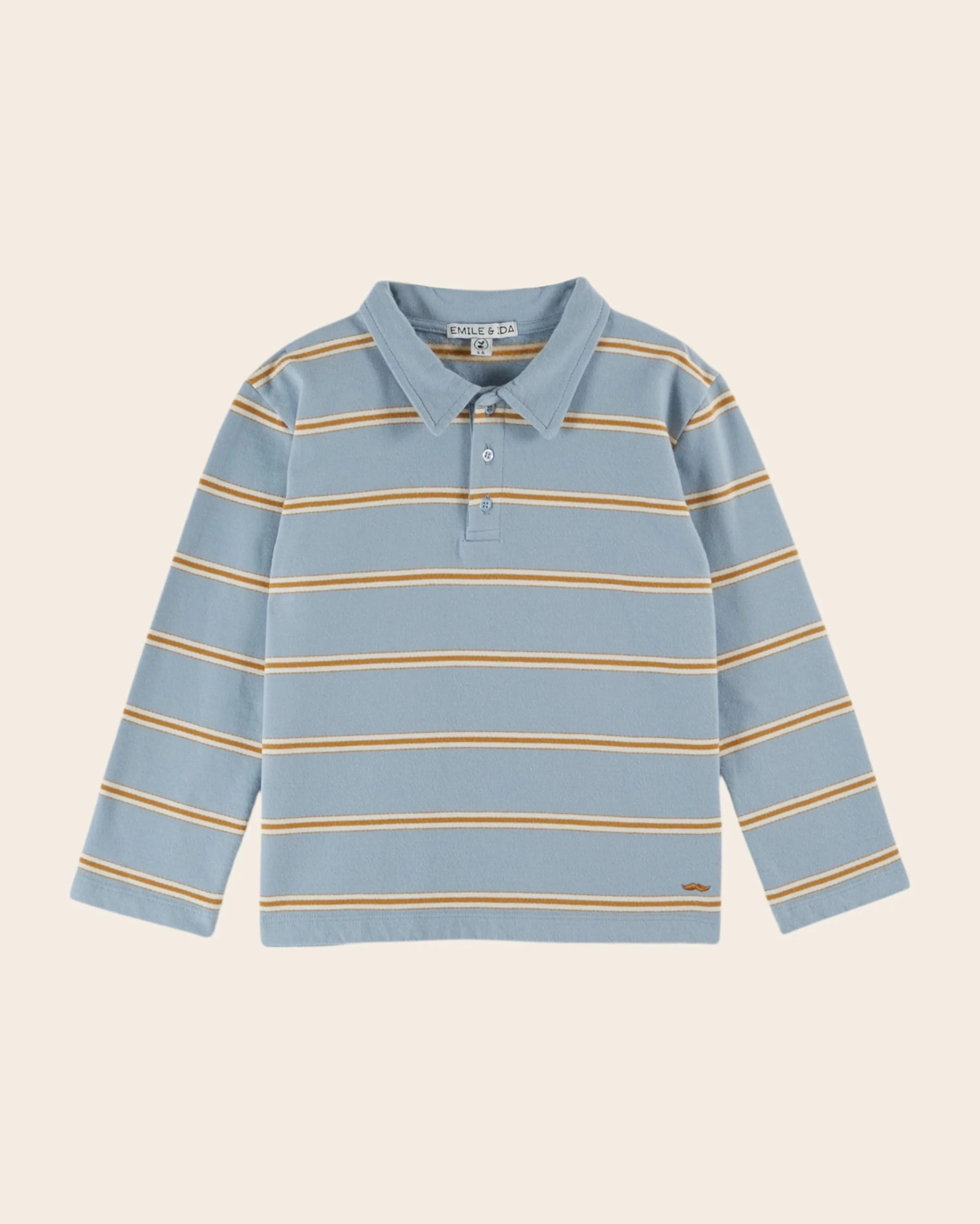 Blue organic cotton striped fleece polo shirt