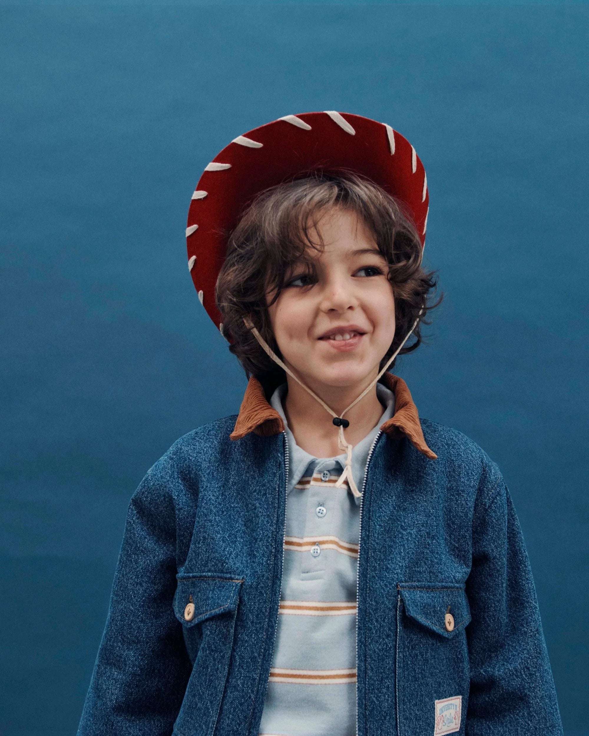 Blue organic cotton striped fleece polo shirt