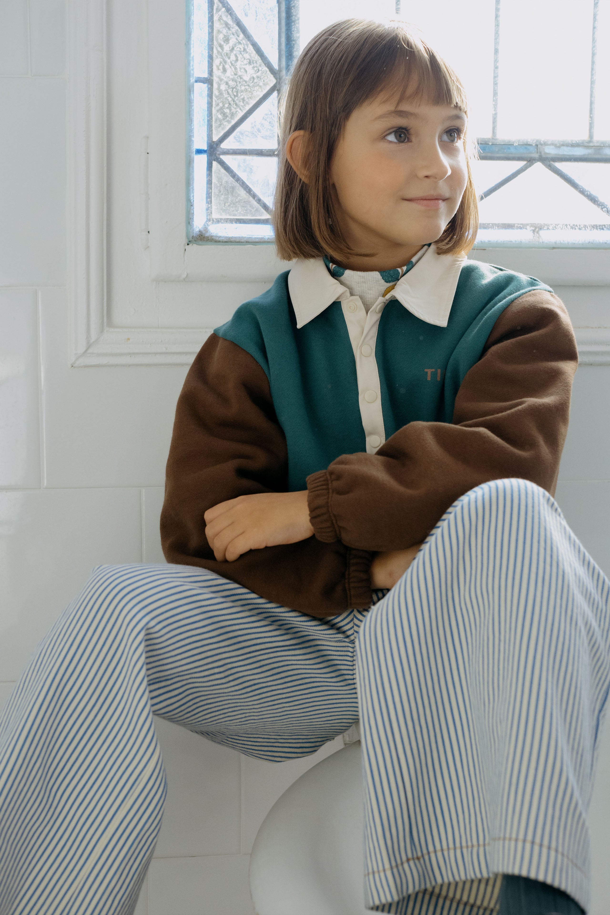 Color Block Polo Sleeve Sweater