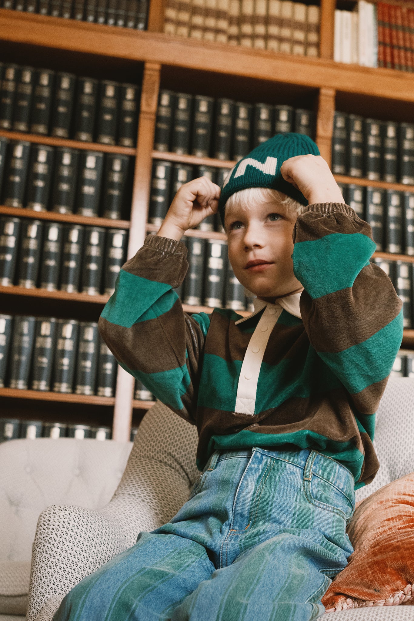 GREEN STRIPES POLO SWEATSHIRT