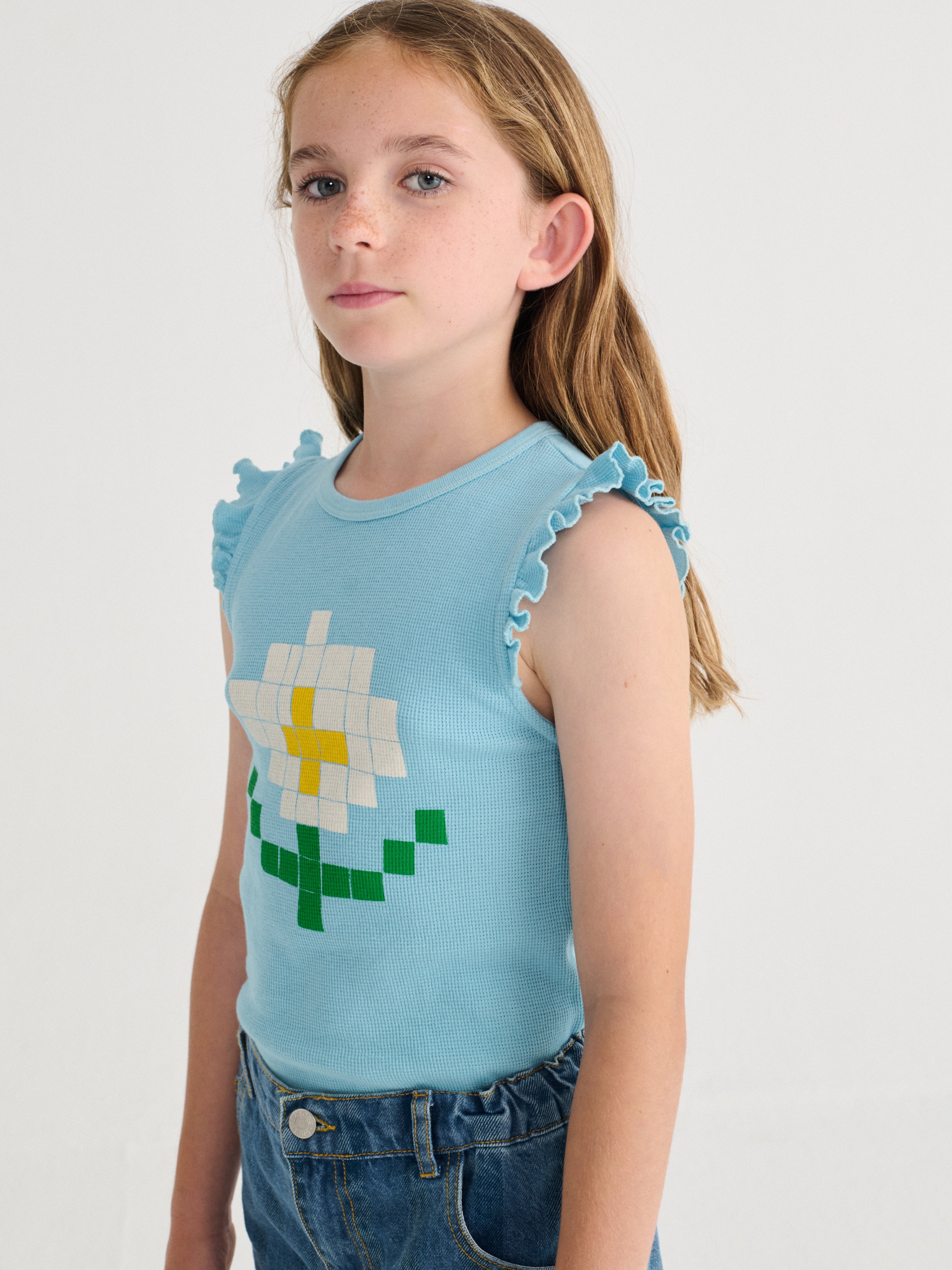 Pixel Daisy Ruffled Top