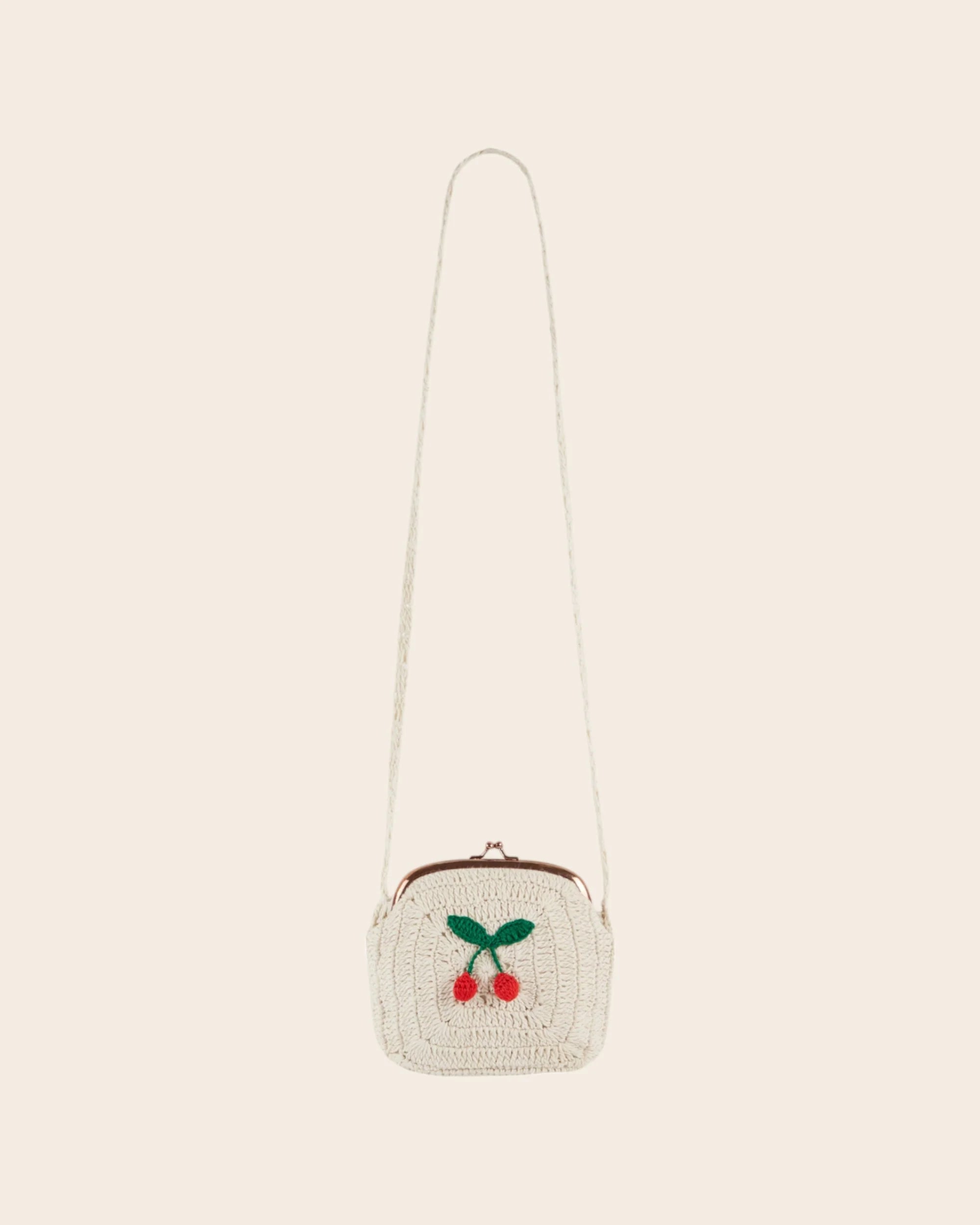 Ecru cherry crochet aumônière bag