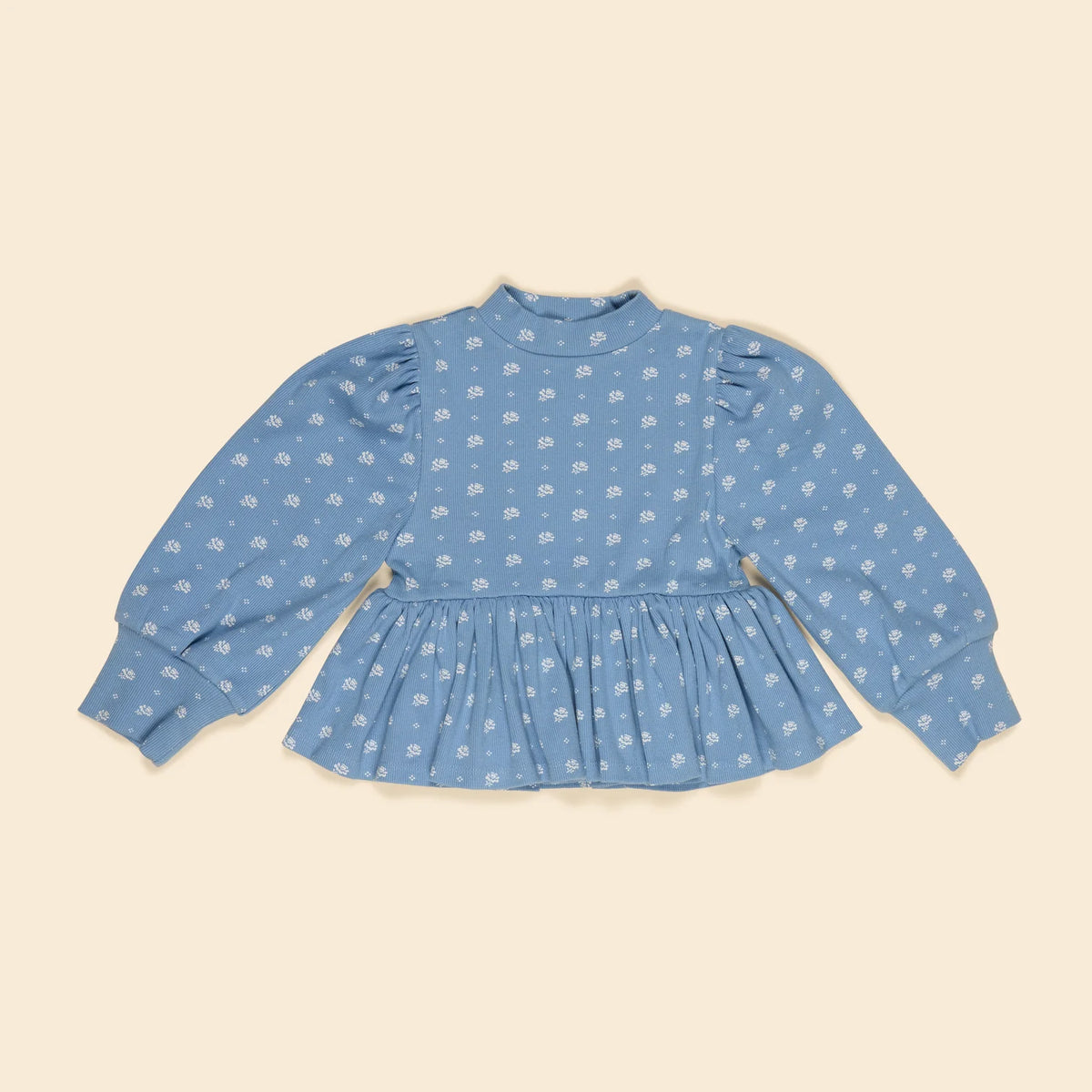 COMING SOON: Mya Peplum Jersey Top - Mountain Calico Blue