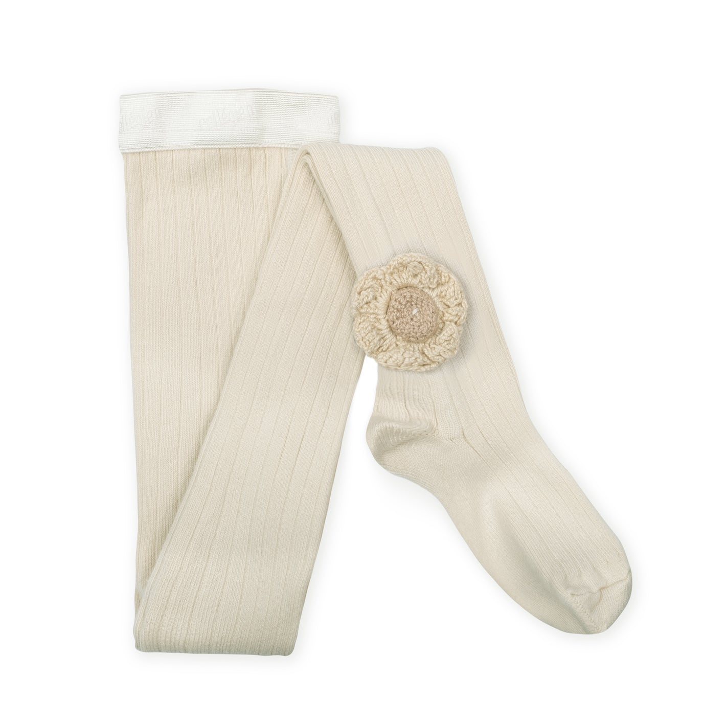 Floraine- Ribbed Tights With Hand Crocheted Flower