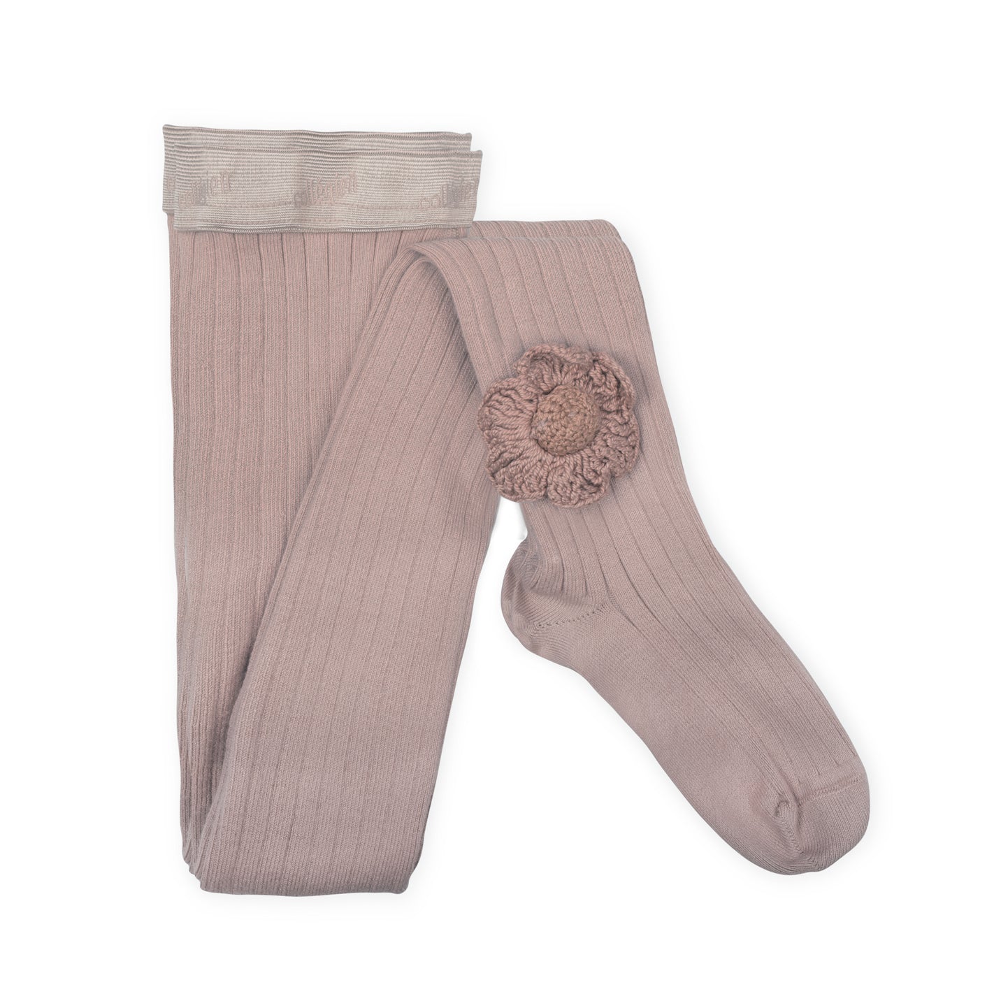 Floraine- Ribbed Tights With Hand Crocheted Flower