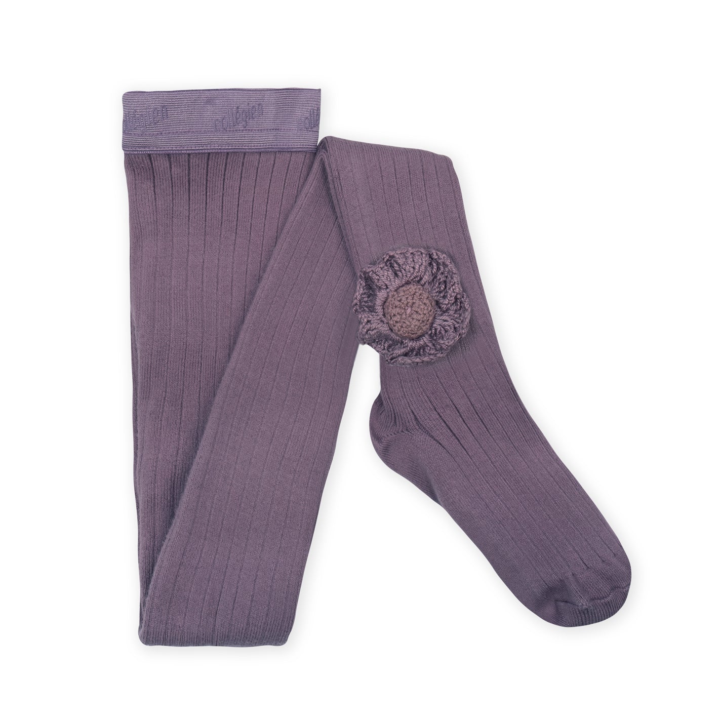 Floraine- Ribbed Tights With Hand Crocheted Flower