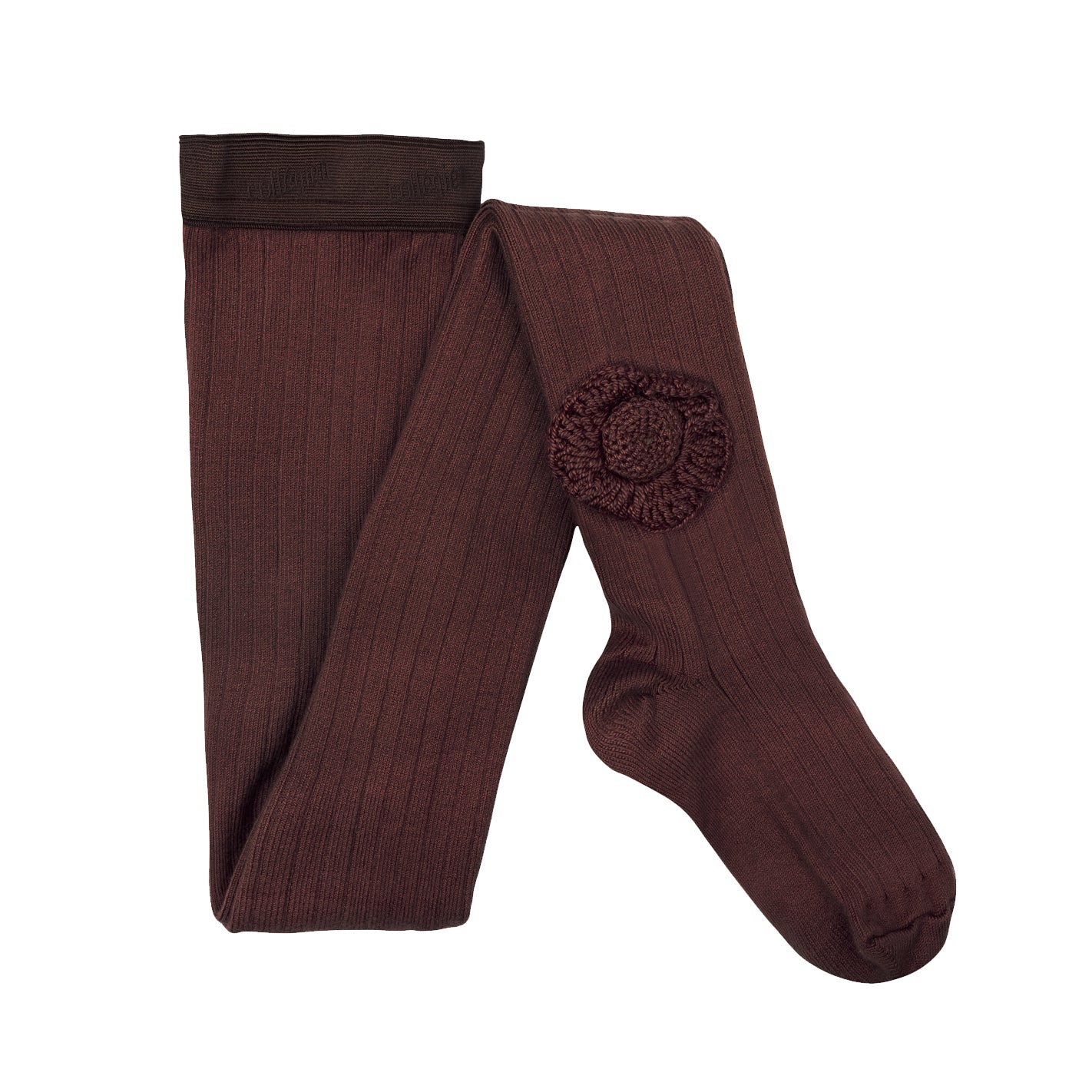 Floraine- Ribbed Tights With Hand Crocheted Flower