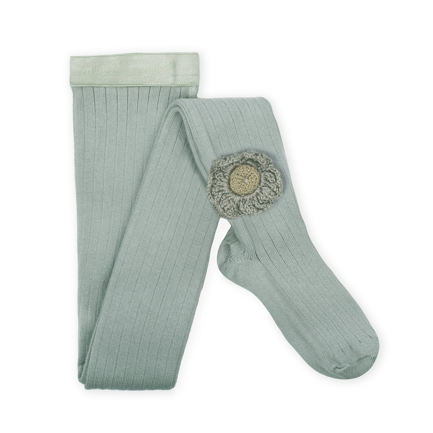 Floraine- Ribbed Tights With Hand Crocheted Flower