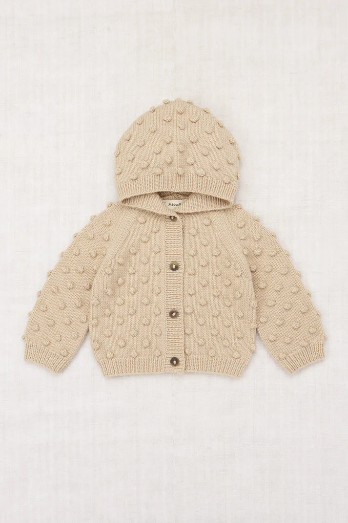 Baby Hooded Popcorn Cardigan, Patina