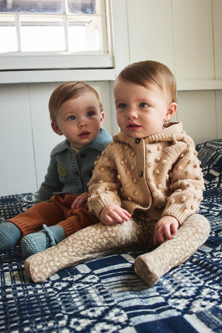 Baby Hooded Popcorn Cardigan, Patina
