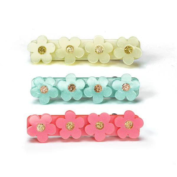 Flowers: Yellow, Jade, Red Hair Clips