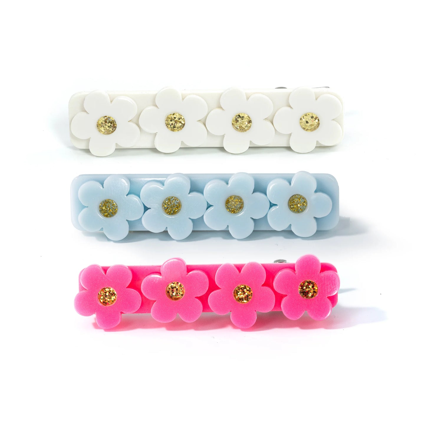 Flowers: Neon Pink, Blue, White Hair Clips