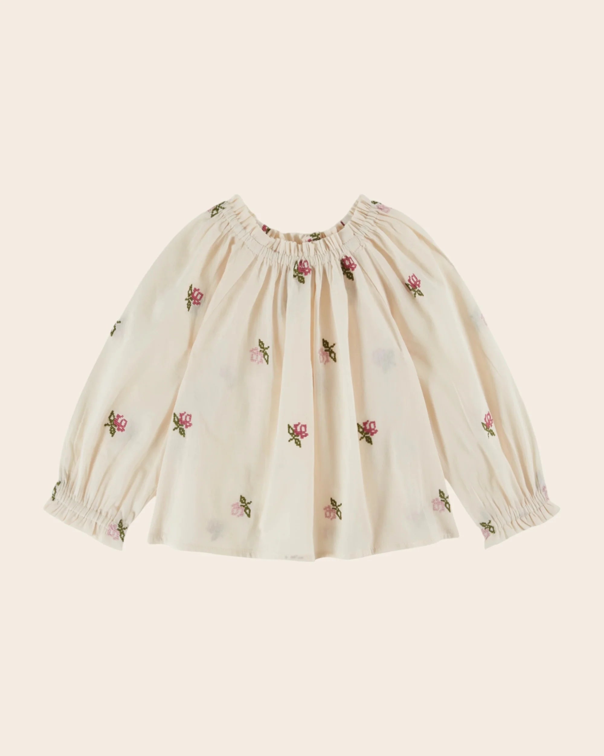Cross-stitch flowers blouse ecru