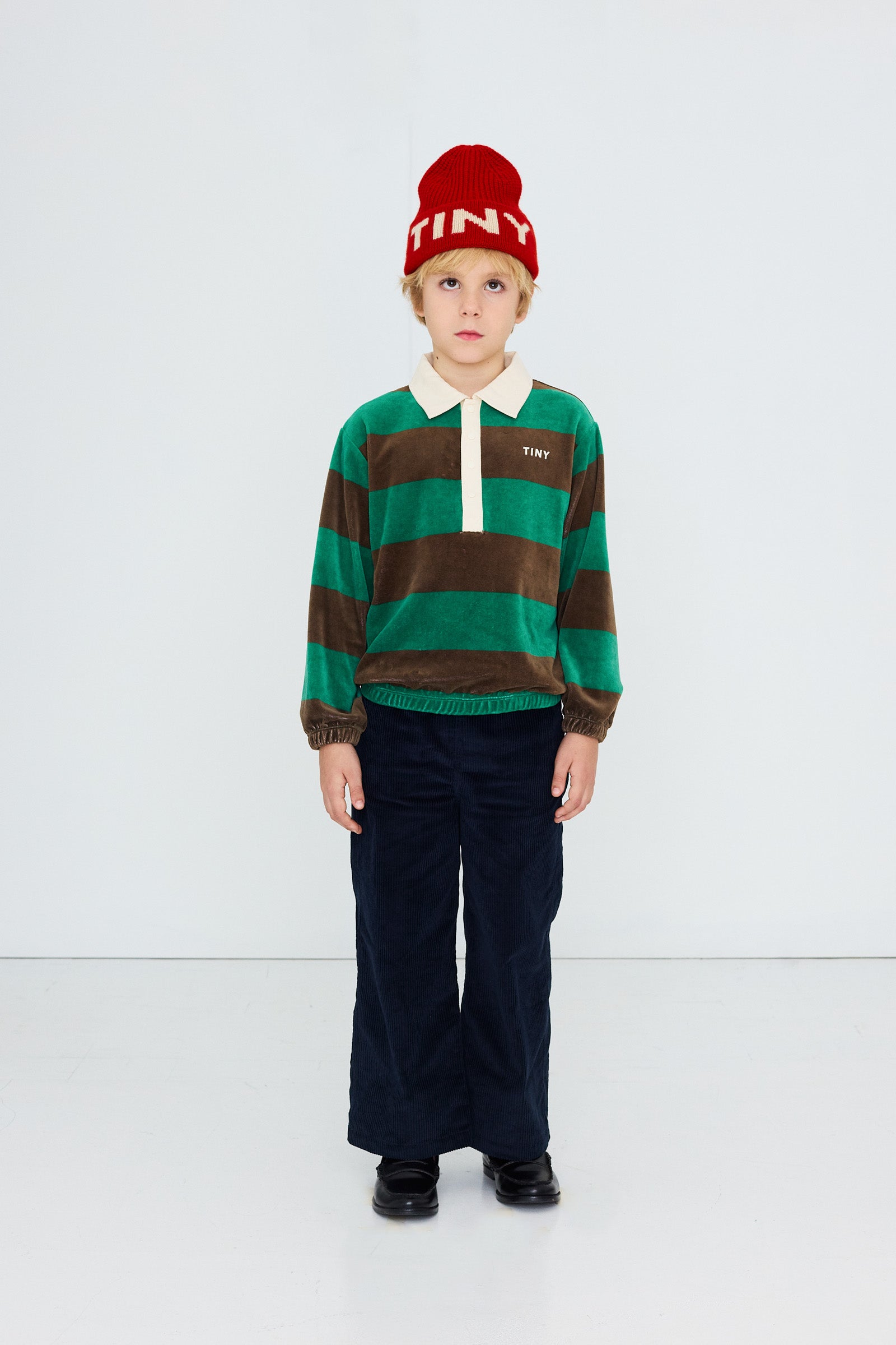 GREEN STRIPES POLO SWEATSHIRT