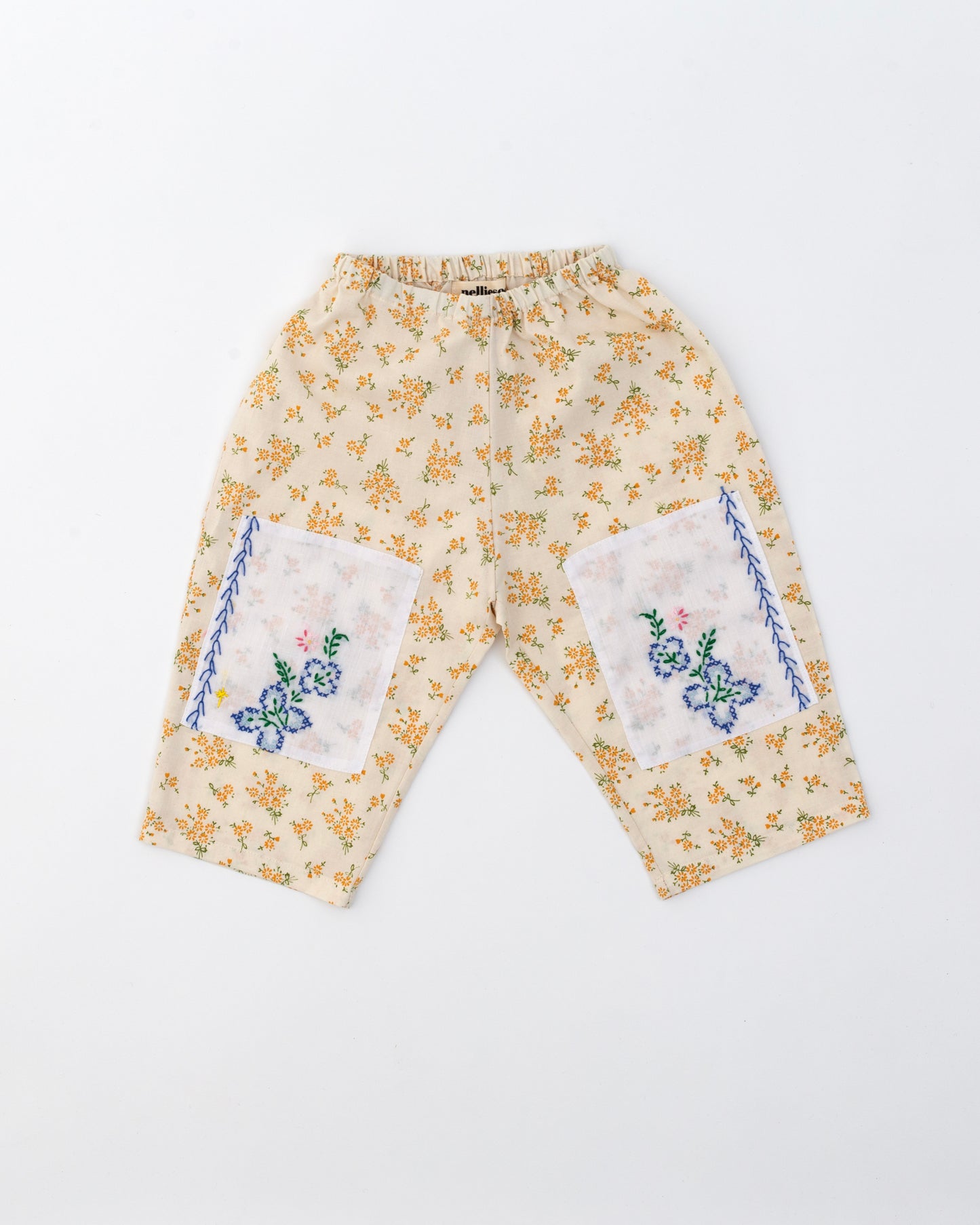 Loose Fit Pants- Embroidered Vintage Knee Patch