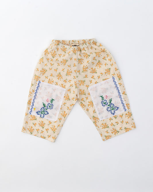 Loose Fit Pants- Embroidered Vintage Knee Patch