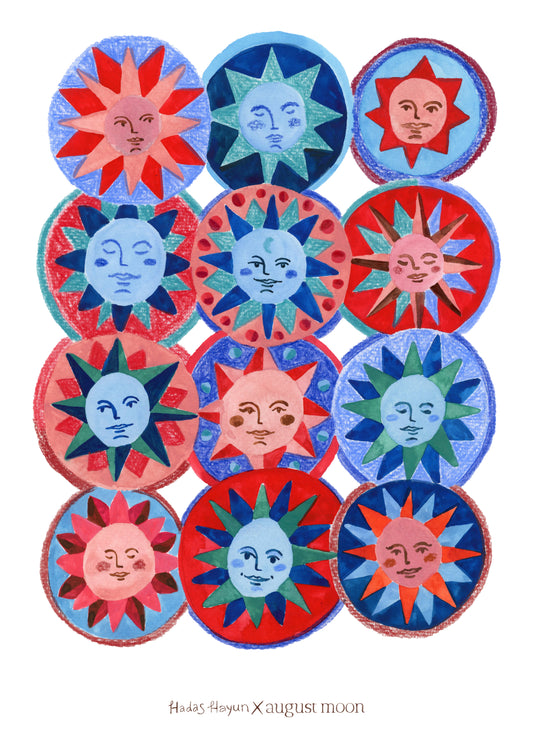 Hadas Hayun X August Moon: Blue and Red Suns- Art Print