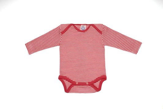 Wool and Silk Baby Body- Red Stripe