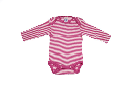 Wool and Silk Baby Body- Pink Stripe