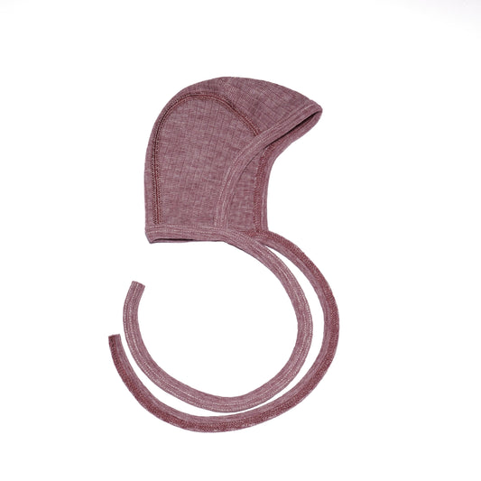 Baby Wool/ Silk/ Cotton Bonnet- Plum