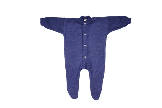 Organic Wool Terry Footed Pajamas- Blue