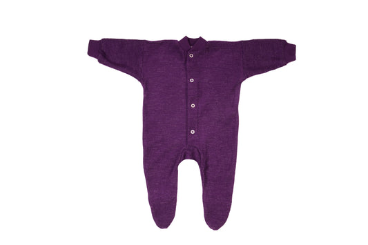 Organic Wool Terry Footed Pajamas- Plum