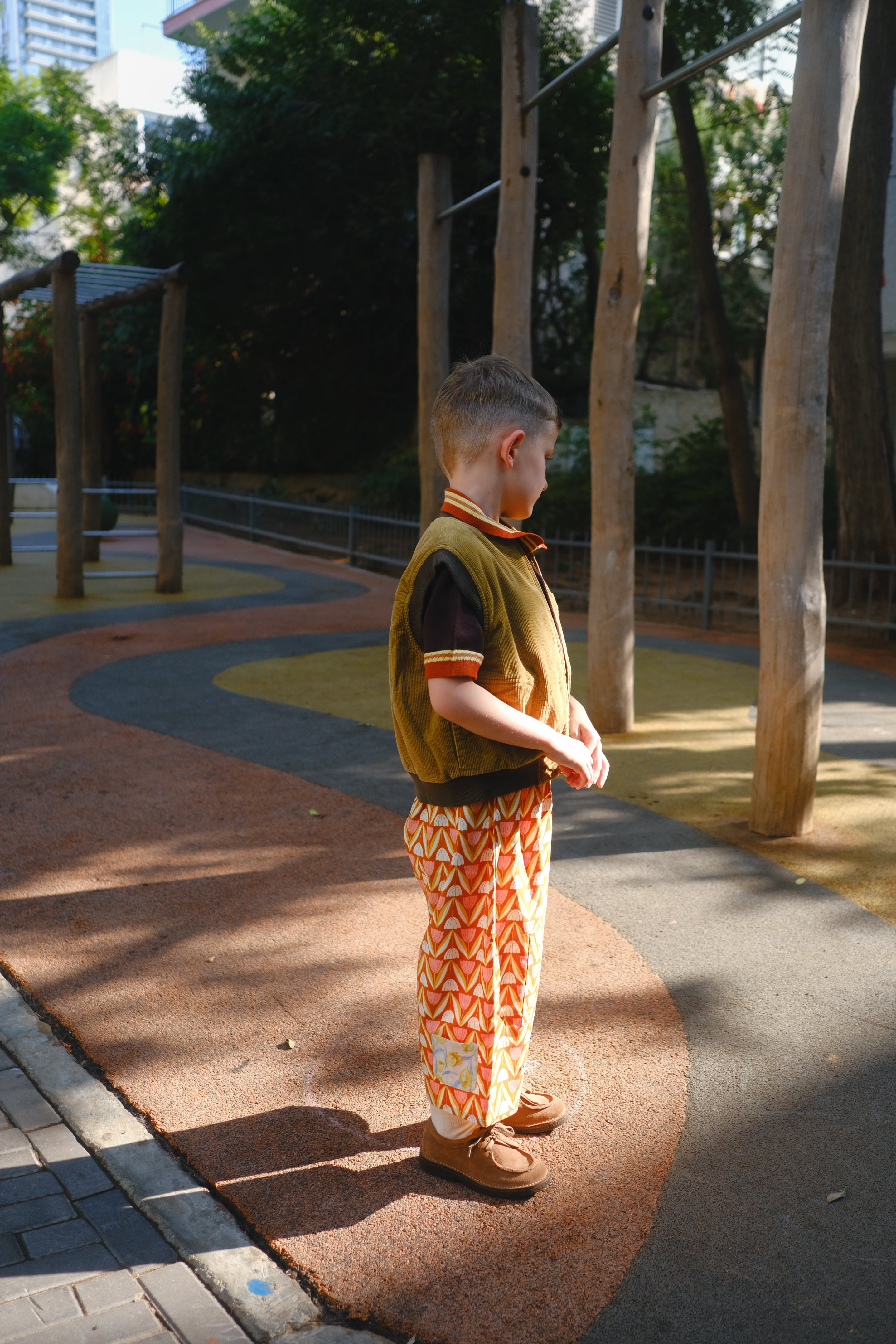 Organic Cotton Kids Loose Fit Pants: Retro Tulip