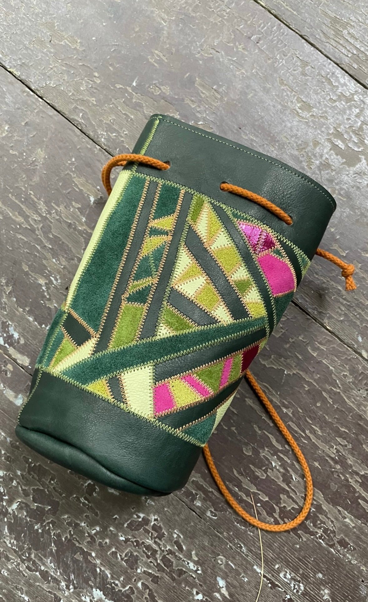 Mini Bucket Bag- Green/ Pink