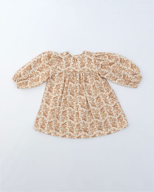 Blouson Dress- Brown Foliage