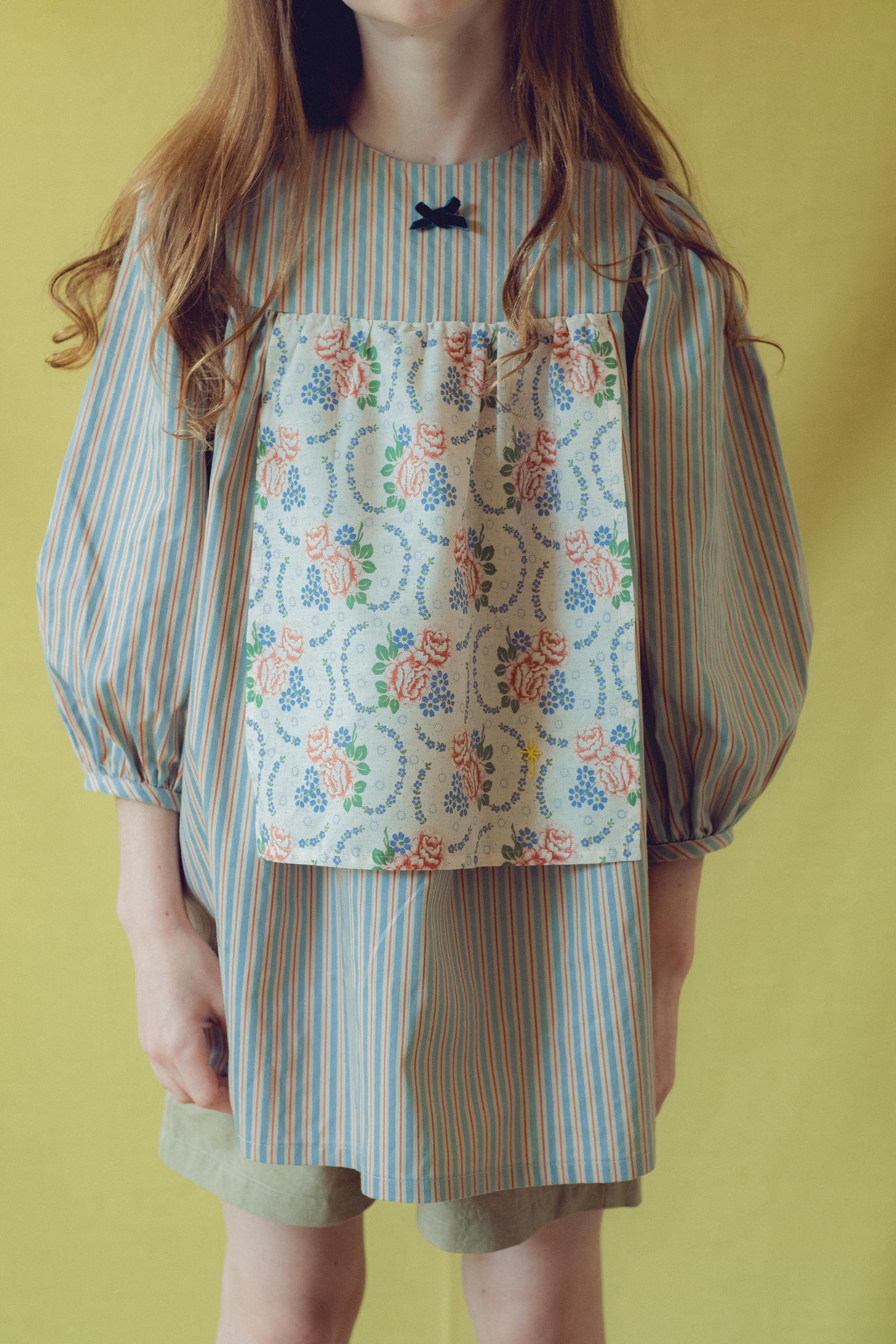 Blouson Dress- Pinstripe and Floral Smock