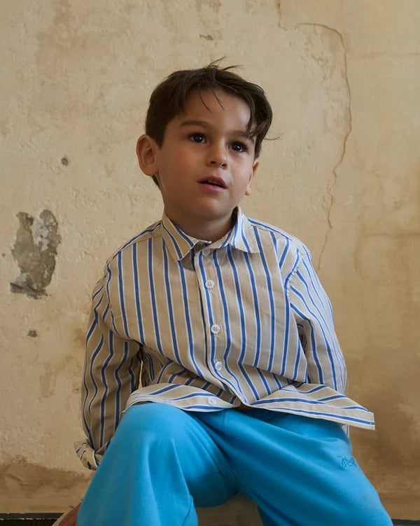 Button-up Shirt - Blue & Sand Stripe-2