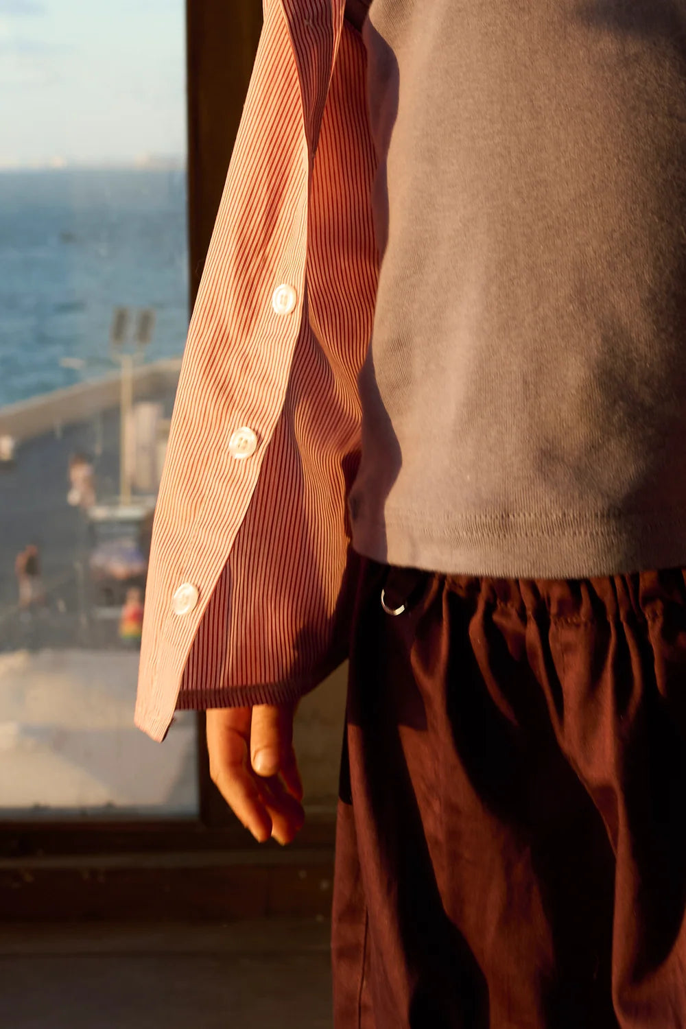 Button-up Shirt - Bordeaux & Cream Stripe-10