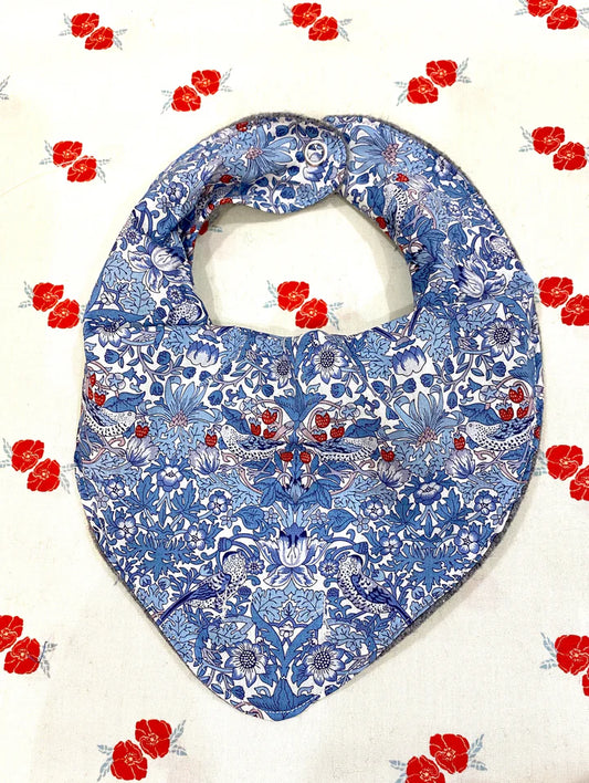 Cotton Bib- Strawberry Thief Light Blue