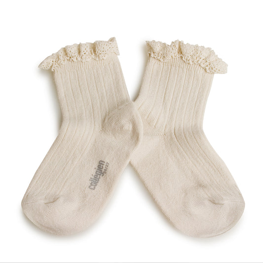 Lili Lace Trim Ribbed Ankle Socks- Sweet Lamb