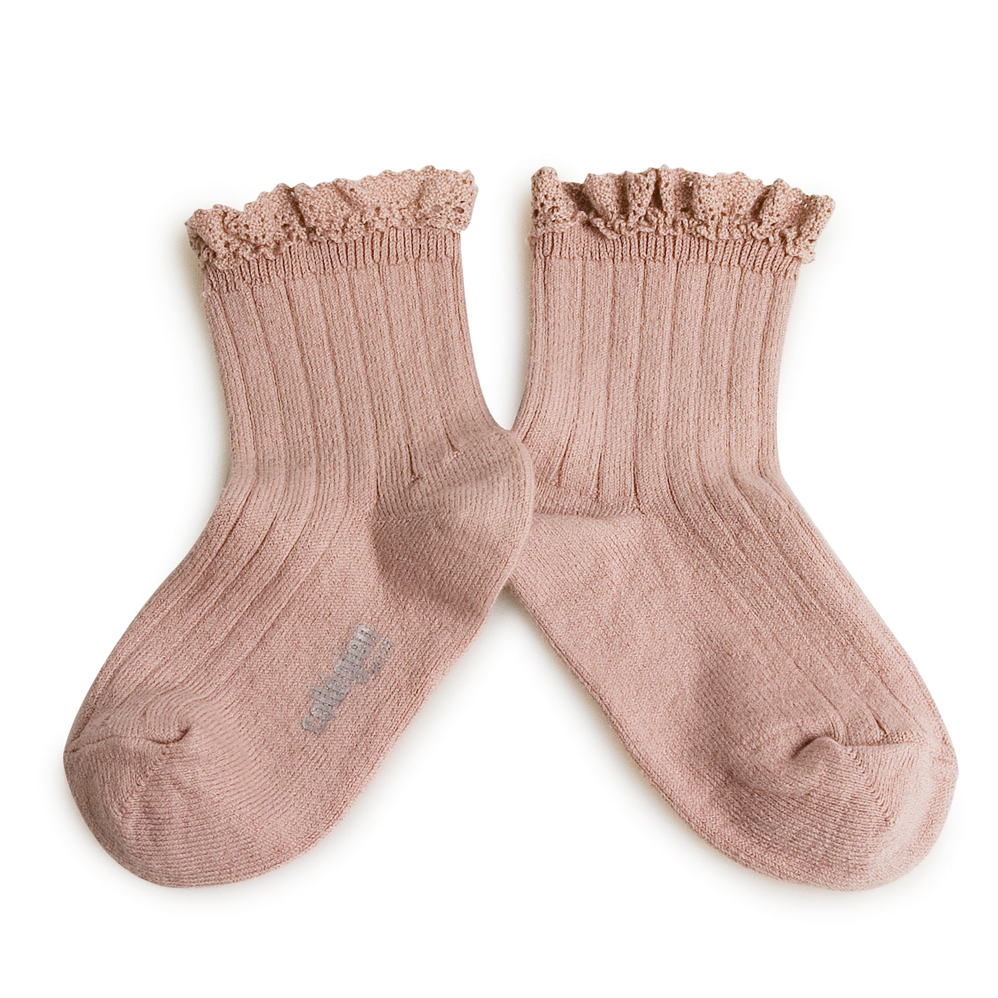 Lili Lace Trim Ribbed Ankle Socks- Antique Rose