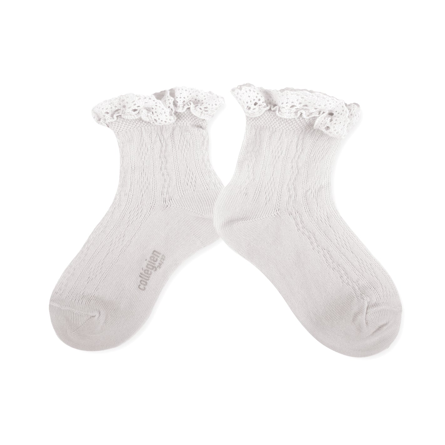 Anette Lightweight Pointelle Socks with Lace Frill- Snow White